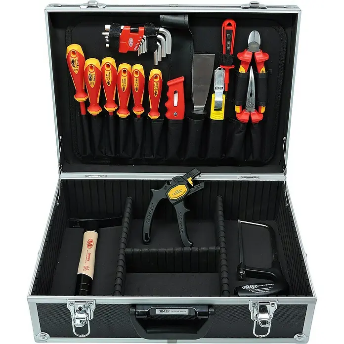Famex Werkzeugkoffer - L x B x H: 45,5 x 35,5 x 16 cm, 31 -tlg. - Werkzeugkoffer mit diversen Werkzeugen wie Schraubendrehern, Zangen und einem Hammer. Ideal für Handwerker und Heimwerker.