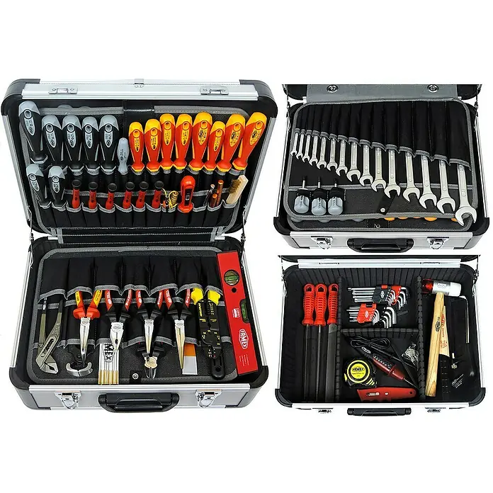 Famex Werkzeugkoffer - L x B x H: 46 x 35,5 x 18 cm, 194 -tlg. - Vielfältiger Werkzeugkoffer, gefüllt mit Schraubendrehern, Zangen, Schlüsseln, Feilen und Messwerkzeugen, ideal für Handwerker.