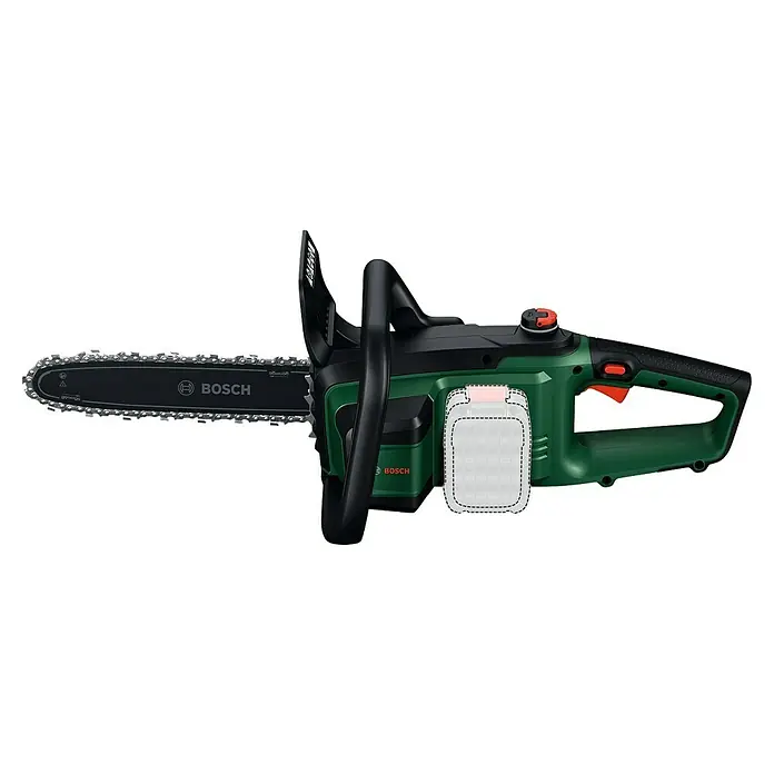 Bosch Power for All 18V Akku-Kettensäge PKE18V-30-28 - 18 V, Li-Ionen, Ohne Akku, Schwertlänge: 30 cm - Abbildung einer Akku-Kettensäge von Bosch, ein Werkzeug für Gartenarbeiten und Baumschnitt. Ideal für präzise Schnitte.