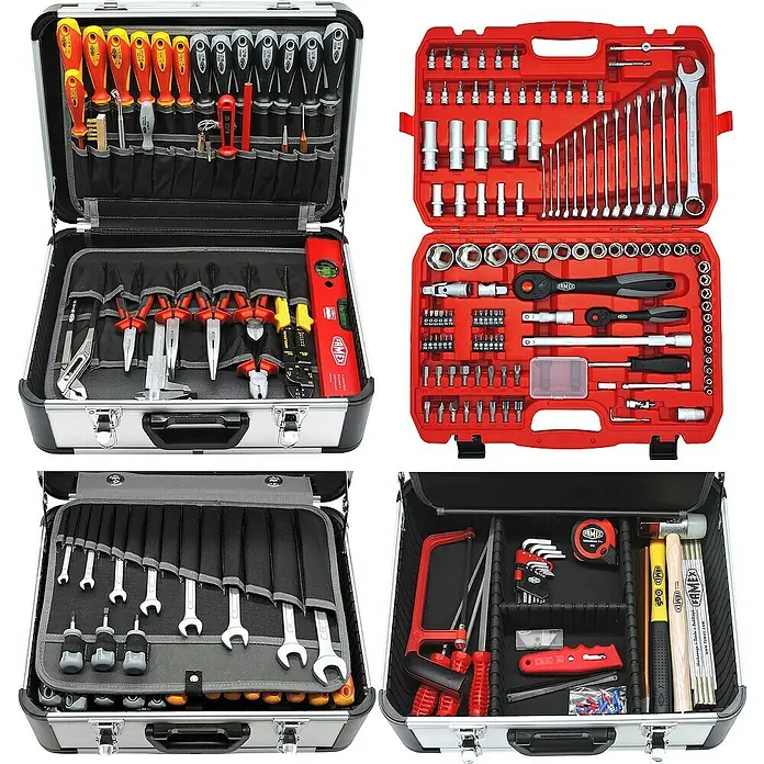 Famex Werkzeugkoffer - L x B x H: 46 x 35,5 x 18 cm, 280 -tlg. - Werkzeugkoffer mit einer Vielzahl von Werkzeugen, übersichtlich angeordnet für Handwerker und Heimwerker.