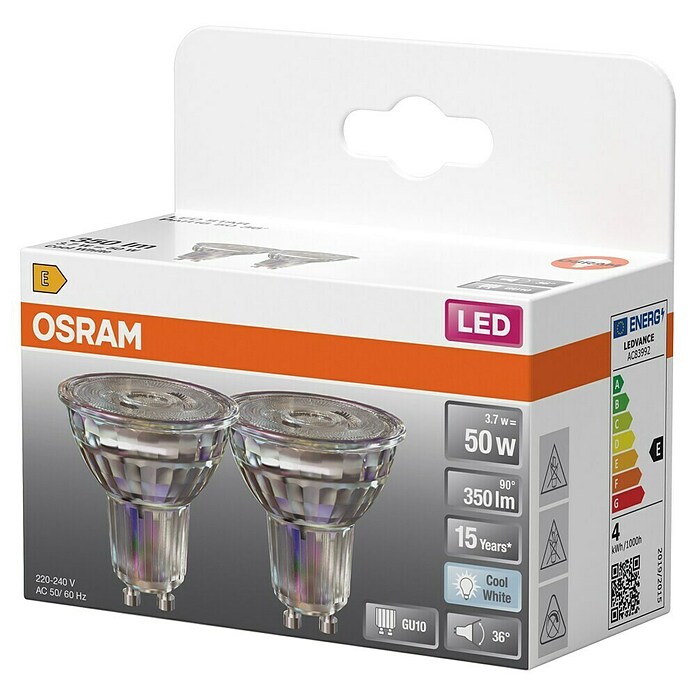 Osram Star Ledlamp PAR16 (Niet dimbaar, Koud wit, 350 lm, 3,7 W, 2 st.) | BAUHAUS