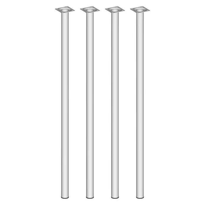 Element System Set de patas de mueble Borgoña - Ø x Al: 3 x 80 cm, Capacidad de carga: 50 kg, Acero, Blanco, 4 ud. - Cuatro patas de mesa plateadas con placas de montaje cuadradas, perfectas para proyectos de muebles DIY.