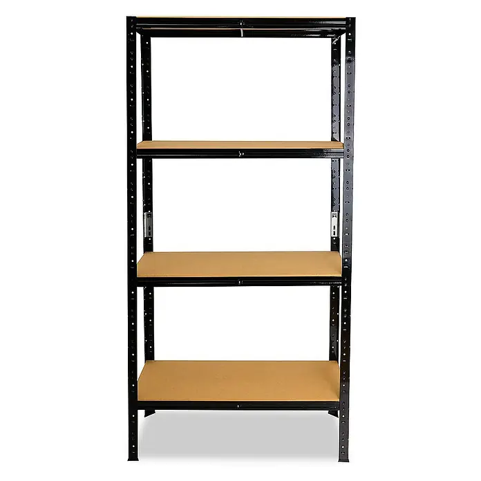 shelfplaza Schwerlastregal BLACK - H x B x T: 180 x 50 x 60 cm, Traglast pro Boden: 175 kg, Stecken, schwarz - Ein leeres Metallregal mit Holzregalböden, perfekt zur Lagerung von Gegenständen im Lager oder der Garage.