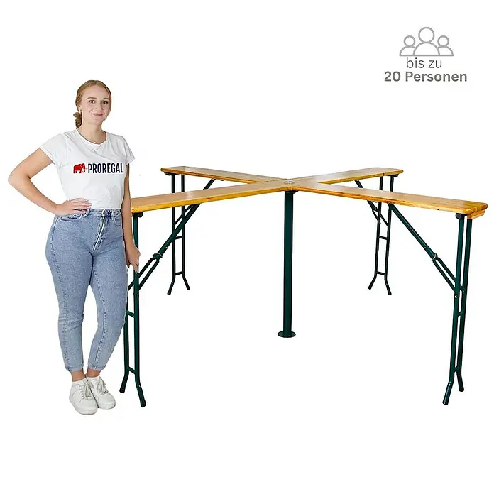 Chefgastro Gartentisch Bierzelttisch Quattro klappbar - L x B x H: 30 x 240 x 102 cm, Eckig, Braun - Kreuztisch für bis zu 20 Personen. Ideal für Feiern und Veranstaltungen. Mit klappbaren Beinen für einfachen Transport und Lagerung.