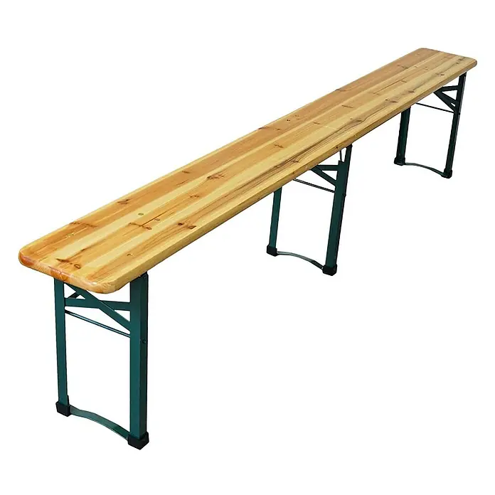 Chefgastro Gartentisch-Set Bierzeltgarnitur klappbar - L x B x H: 50 x 220 x 76 cm, Klappbar - Lange Bierbank mit Holzplatte und klappbaren, grünen Metallbeinen. Ideal für Feste und Gartenpartys.