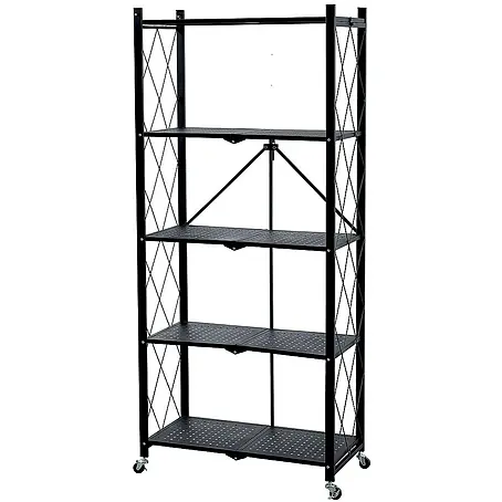 BERLINLODGE KLAP klappbares Regal auf Rollen | 5 Fachböden | Belastbarkeit 250kg | HxBxT 167x72x34cm | Schwarz