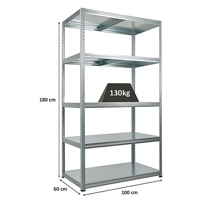 Proregal Metallregal Steel Eagle - Traglast pro Boden: 130 kg, Anzahl Böden: 5 Stk., Stecken, Verzinkt - Ein stabiles Metallregal mit fünf Ablagen und einer Belastbarkeit von 130 kg, ideal für Lagerung und Organisation.