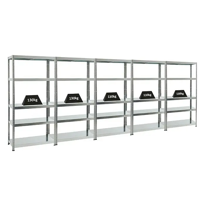 Proregal Metallregal Mega Deal Steel Eagle - Traglast pro Boden: 130 kg, Anzahl Böden: 5 Stk., Stecken, Verzinkt - Metallregal mit fünf Ebenen und einer Belastung von 130 kg auf der mittleren Ebene.\n