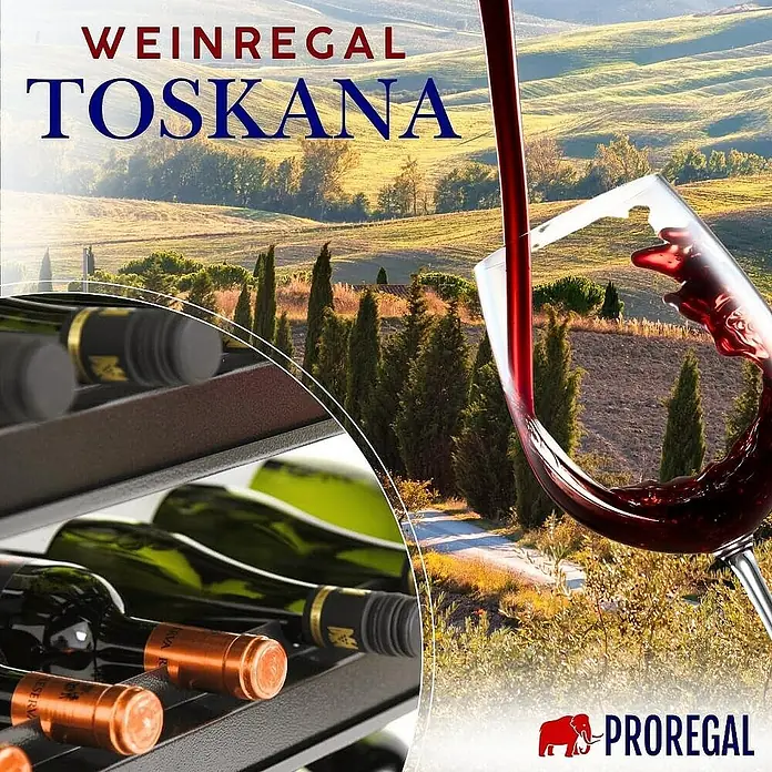 Proregal Getränkekistenregal Weinregal TOSKANA 30 Flaschen - H x B x T: 75 x 60 x 30 cm, Anzahl Böden: 5 Stk., Stecken, Schwarz - Weinregal Toskana: Elegantes Weinregal mit toskanischem Hintergrund, perfekt für die stilvolle Lagerung und Präsentation Ihrer Weine.