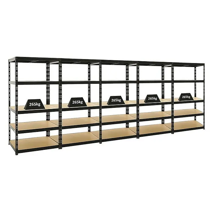 Proregal Schwerlastregal Mega Deal Tiger - Traglast pro Boden: 265 kg, Anzahl Böden: 5 Stk., Stecken, Schwarz - Schwerlastregale mit mehreren Ebenen und einer Kapazität von 265 kg für Lagerung.