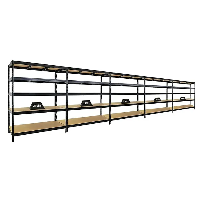 Proregal Schwerlastregal Mega Deal Rivet - H x B x T: 180 x 150 x 60 cm, Traglast pro Boden: 250 kg, Anzahl Böden: 5 Stk., Stecken, Schwarz - Regal mit mehreren Ebenen und Gewichten, das Stabilität und Tragfähigkeit für Lagerzwecke bietet.