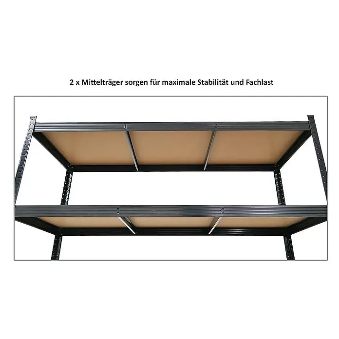 Proregal Schwerlastregal Mega Deal TAURUS - Traglast pro Boden: 250 kg, Anzahl Böden: 5 Stk., Stecken, Schwarz - Ein stabiles Schwerlastregal mit zwei Mittelträgern für maximale Stabilität und hohe Fachlast. Das perfekte Lagersystem für Werkstatt und Keller.