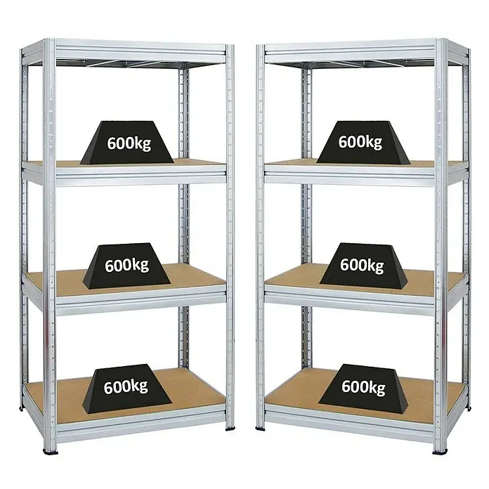 Proregal Schwerlastregal Mega Deal DINO - H x B x T: 180 x 90 x 60 cm, Traglast pro Boden: 600 kg, Anzahl Böden: 4 Stk., Stecken, Verzinkt - Regale mit 600 kg schweren Lasten auf jeder Ebene. Hochbelastbare Lagerregale für Werkstatt, Lager oder Garage.