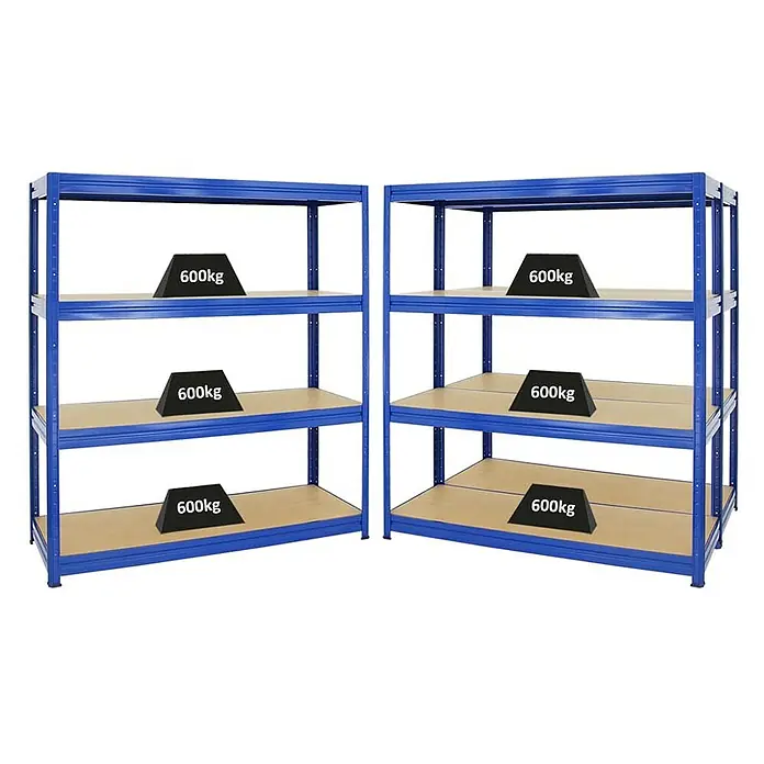 Proregal Schwerlastregal Mega Deal DINO - H x B x T: 180 x 160 x 60 cm, Traglast pro Boden: 600 kg, Anzahl Böden: 4 Stk., Stecken, Blau