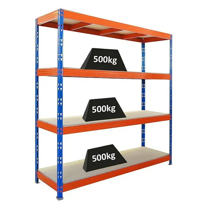 Proregal Schwerlastregal Profi RHINO - H x B x T: 200 x 200 x 60 cm, Traglast pro Boden: 500 kg, Anzahl Böden: 4 Stk., Stecken, Schwarz - Schwerlastregal mit drei Ebenen und Gewichten von 500kg auf jeder Ebene für Lagerung.