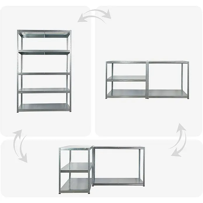 Proregal Metallregal Mega Deal Steel Eagle - Traglast pro Boden: 130 kg, Anzahl Böden: 5 Stk., Stecken, Verzinkt - Vielseitiges Metallregal-Set, das als hohes Regal oder als zwei separate Regale genutzt werden kann, ideal für Lagerung und Organisation.