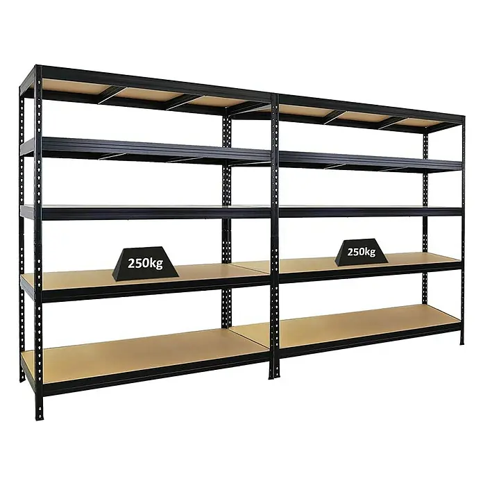 Proregal Schwerlastregal Mega Deal Rivet - H x B x T: 180 x 150 x 60 cm, Traglast pro Boden: 250 kg, Anzahl Böden: 5 Stk., Stecken, Schwarz - Schwarzes Metallregal mit mehreren Regalböden, ideal für Lagerung und Organisation. Die Regale sind mit 250 kg Gewicht belastbar.