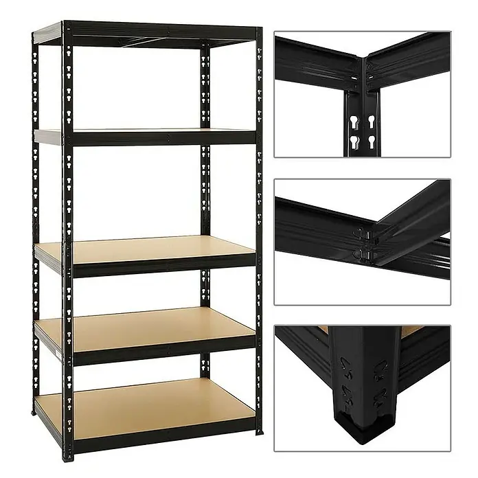 Proregal Schwerlastregal Mega Deal Tiger - Traglast pro Boden: 265 kg, Anzahl Böden: 5 Stk., Stecken, Schwarz - Metallregal mit fünf Regalböden. Es ist robust, langlebig und ideal für Lagerung im Keller, Garage oder Abstellraum.