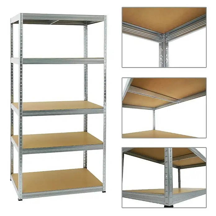 Proregal Schwerlastregal Mega Deal Slim Elephant M - H x B x T: 180 x 90 x 60 cm, Traglast pro Boden: 350 kg, Anzahl Böden: 5 Stk., Stecken, Verzinkt - Ein stabiles Metallregal mit fünf Holzregalböden, ideal für Lagerung und Organisation in Werkstatt oder Lager.