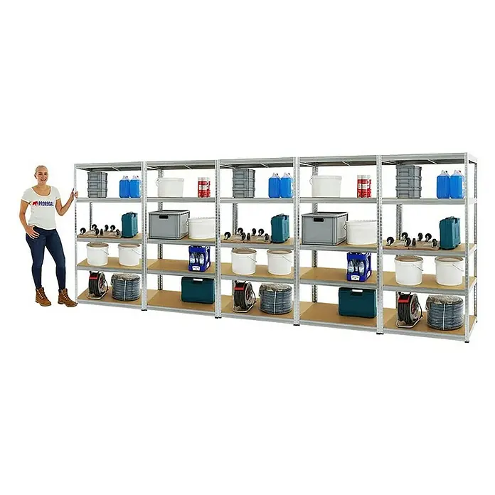Proregal Schwerlastregal Mega Deal Slim Elephant M - H x B x T: 180 x 90 x 60 cm, Traglast pro Boden: 350 kg, Anzahl Böden: 5 Stk., Stecken, Verzinkt - Großes Schwerlastregal mit fünf Etagen, ideal zur Lagerung verschiedener Gegenstände im Lager oder der Garage.
