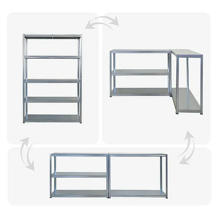 Proregal Metallregal Mega Deal Steel Eagle - Traglast pro Boden: 130 kg, Anzahl Böden: 5 Stk., Stecken, Verzinkt - Vielseitiges Metallregalsystem, das verschiedene Konfigurationen ermöglicht. Ideal für Lagerung und Organisation.