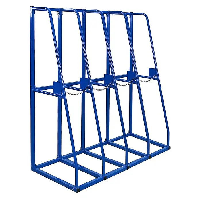 Proregal Kragarmregal Vertikalregal RHINO - H x B x T: 150 x 135 x 60 cm, Schrauben, Blau - Stabiler blauer Flaschenwagen mit vier Fächern und Kettensicherung zur sicheren Lagerung von Gasflaschen.