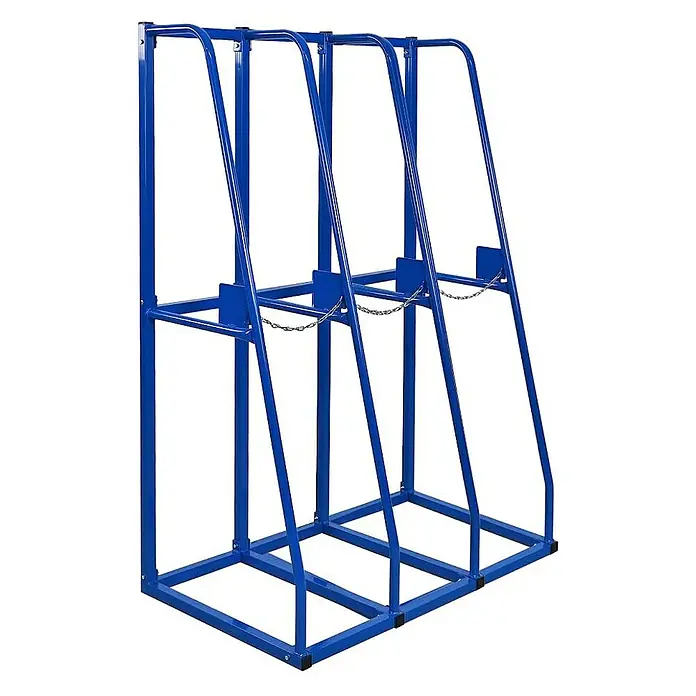 Proregal Kragarmregal Vertikalregal RHINO - H x B x T: 150 x 102 x 60 cm, Schrauben, Blau - Ein blau lackierter Gasflaschenwagen zur sicheren Lagerung und zum Transport von Gasflaschen in Werkstätten oder Industriebetrieben.