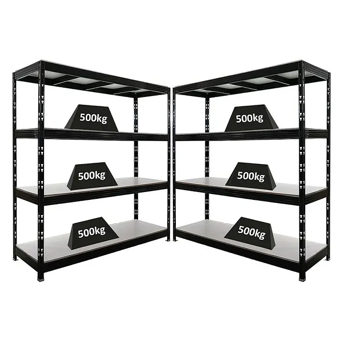 Proregal Schwerlastregal Mega Deal Profi RHINO - Traglast pro Boden: 500 kg, Anzahl Böden: 4 Stk., Stecken, Schwarz - Schwerlastregale mit je 500 kg Belastung pro Ebene, ideal für Lager und Werkstatt, robuste Konstruktion.