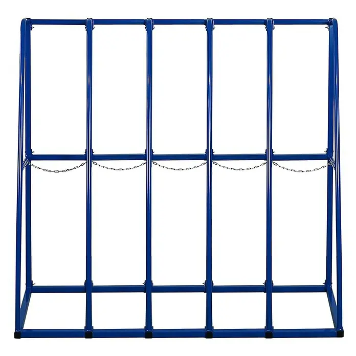Proregal Kragarmregal Vertikalregal RHINO - H x B x T: 150 x 168 x 60 cm, Schrauben, Blau - Blaue Gasflaschenhalterung mit fünf Fächern und Sicherungsketten, ideal für sichere Lagerung. Robuste Konstruktion für den professionellen Einsatz.