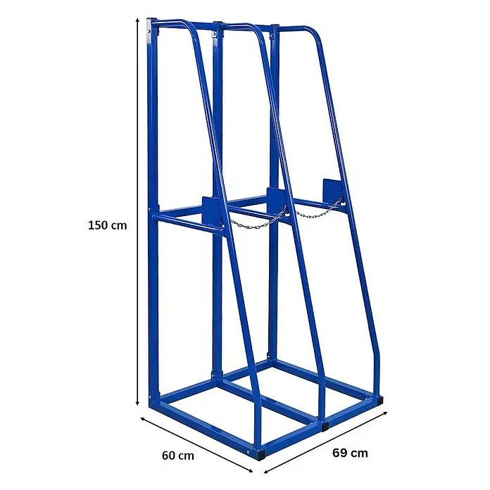 Proregal Kragarmregal Vertikalregal RHINO - H x B x T: 150 x 69 x 60 cm, Schrauben, Blau - Blauer Gasflaschenhalter mit den Maßen 150 cm Höhe, 60 cm Breite und 69 cm Tiefe zur sicheren Aufbewahrung von Gasflaschen.