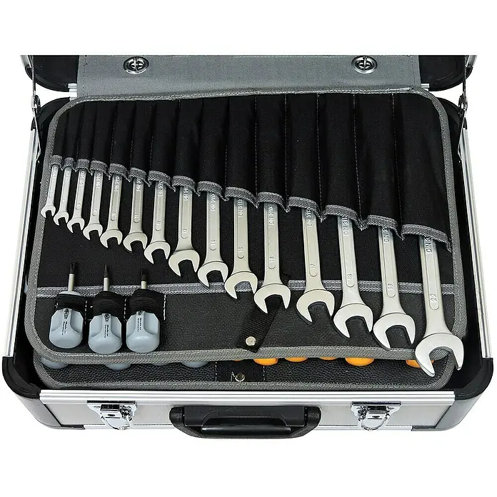 Famex Werkzeugkoffer - L x B x H: 46 x 35,5 x 18 cm, 128 -tlg. - Werkzeugkoffer mit einer Auswahl an Schraubenschlüsseln und Schraubendrehern, ordentlich in Fächern verstaut. Ideal für Heimwerker und Profis.