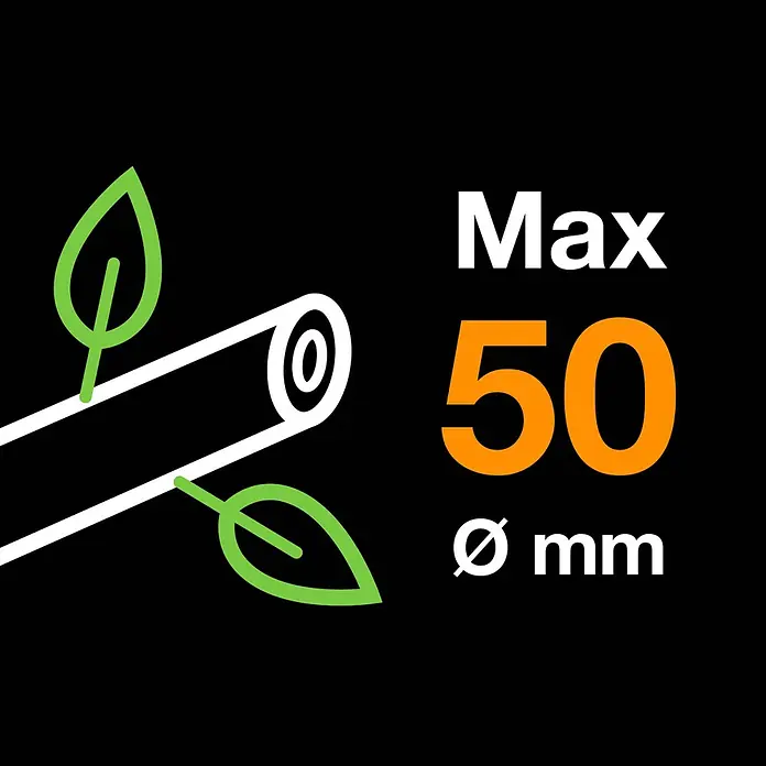 Fiskars Getriebe-Astschere PowerGearX LX98-L - Max. Aststärke: 50 mm, 80 cm - Symbolbild: Maximaler Durchmesser des Produkts beträgt 50 mm. Dieses Symbol verdeutlicht die maximale Kapazität des Artikels.