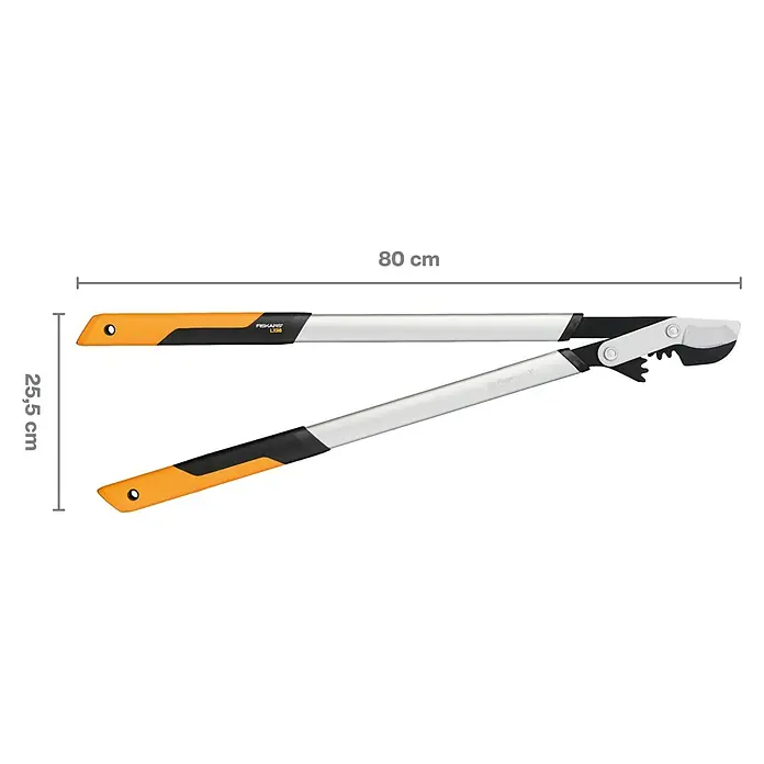 Fiskars Getriebe-Astschere PowerGearX LX98-L - Max. Aststärke: 50 mm, 80 cm - Fiskars LX98 Astschere mit orangen Griffen und silbernen Klingen für den Garteneinsatz, ideal zum Schneiden von Ästen und Zweigen.