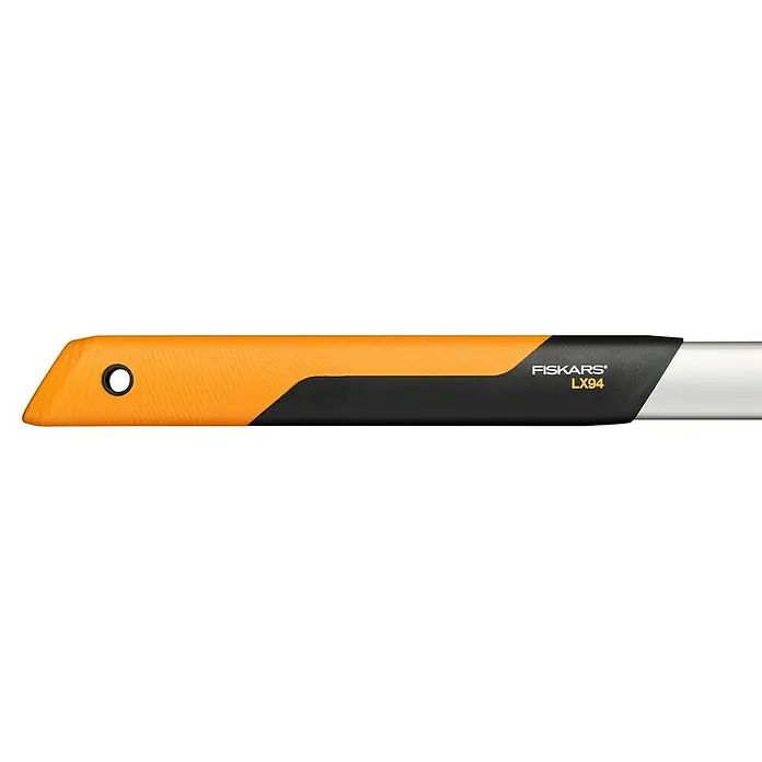Fiskars Getriebe-Astschere PowerGearX LX98-L - Max. Aststärke: 50 mm, 80 cm - Nahaufnahme einer Fiskars LX94 Astsäge mit orangefarbenem Griff, ideal für Gartenarbeiten und Baumpflege.