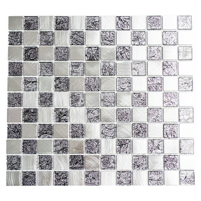 Mosaikfliese Crystal Mix XAM A451 (32,7 x 30,2 cm, Schwarz/Silber, Matt)