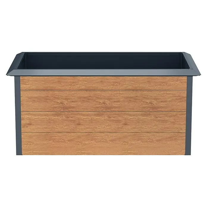 Gardol Hochbeet in Holzoptik - 150 x 70 x 76 cm, Stahl, Braun - Robuster Pflanzkasten mit Holzverkleidung und grauem Metallrahmen für den Außenbereich, ideal für Garten und Terrasse.