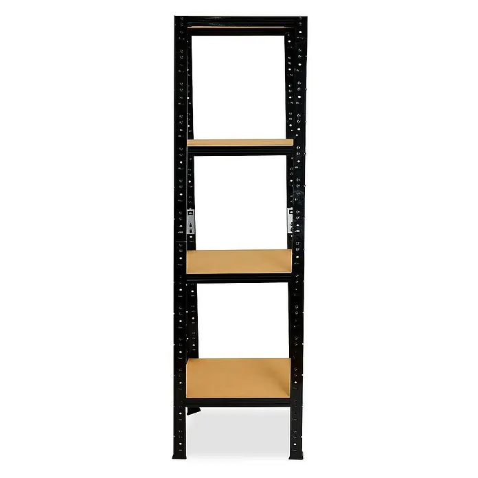 shelfplaza Schwerlastregal BLACK - H x B x T: 180 x 40 x 40 cm, Traglast pro Boden: 175 kg, Stecken, schwarz - Aufnahme eines schwarzen Metallregals mit drei Regalböden.