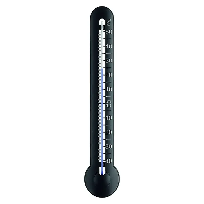TFA Dostmann Termómetro exterior - Analógico, Negro/Plateado - Termómetro negro con escala Celsius, que muestra una temperatura bajo cero.