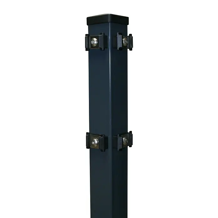 Hadra Eckpfosten - Anthrazit, 60 x 60 x 1.750 mm - Pfosten mit schwarzen Halterungen.