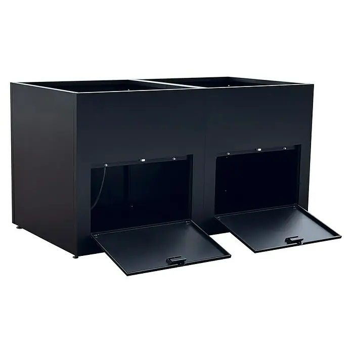 Hochbeet mit Staufächern - 150 x 76 x 78 cm, Stahl, Anthrazit - Schwarzer Doppelschrank mit offenen Klappen, ideal für stilvolle Aufbewahrungslösungen.