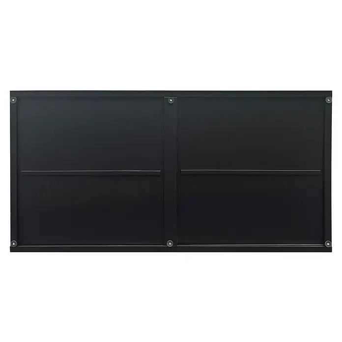 Hochbeet mit Staufächern - 150 x 76 x 78 cm, Stahl, Anthrazit - Das Bild zeigt ein schwarzes Doppeltor aus Metall mit horizontalen Verstrebungen und Schrauben an den Ecken, ideal für Einfahrten.