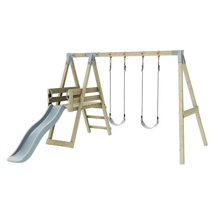 OutdoorToys Schaukel Schaukel Möwe - B x L: 29 x 322 cm, Holz - Eine hölzerne Kinderschaukel mit Rutsche und zwei Schaukeln. Perfekt für den Garten und zum Spielen im Freien.