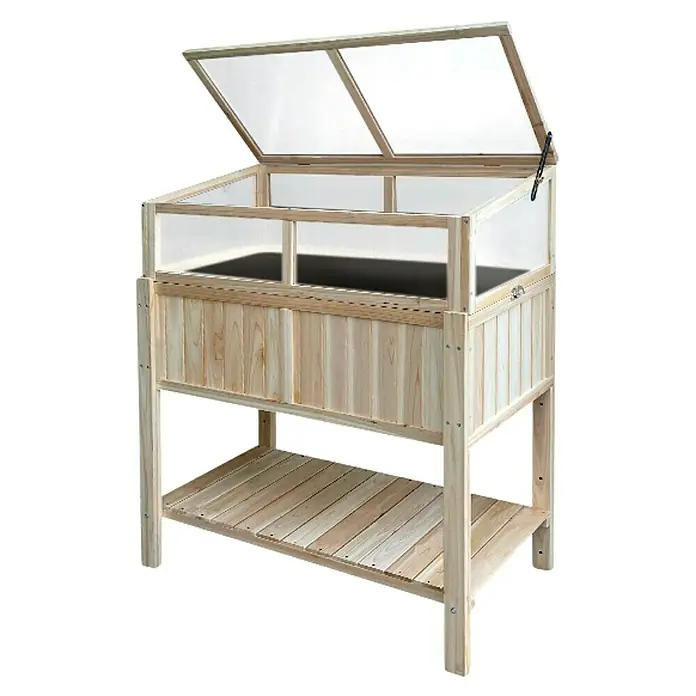 Hochbeet mit Frühbeetaufsatz - 95 x 50 x 117 cm, Holz, Natur - Dieser erhöhte Pflanzkasten mit Dach bietet einen idealen Ort für den Anbau von Pflanzen und Gemüse. Das Holzdesign fügt sich nahtlos in jeden Garten ein.