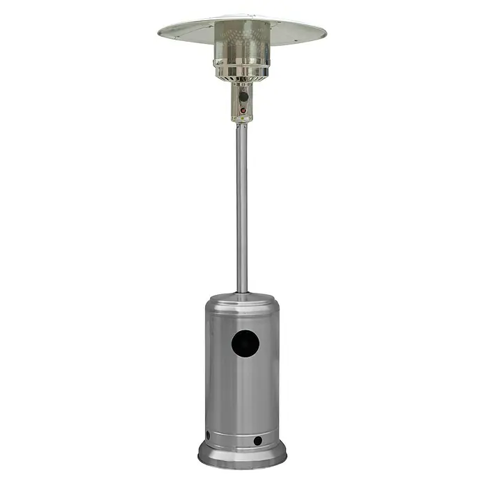 Kingstone Terrassenstrahler - Wärmeleistung: 13 kW, Höhe: 222 cm, Edelstahl - Silberfarbener Terrassenheizer mit runder Basis und pilzförmigem Kopf für gemütliche Wärme im Freien.