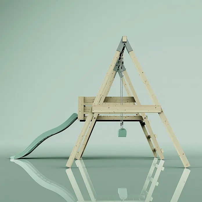OutdoorToys Schaukel Schaukel Amsel - B x L: 29 x 202 cm, Holz - Hölzerner Spielplatz mit Rutsche und Schaukel. Ideal für den Garten, fördert Aktivität und Spaß im Freien für Kinder.