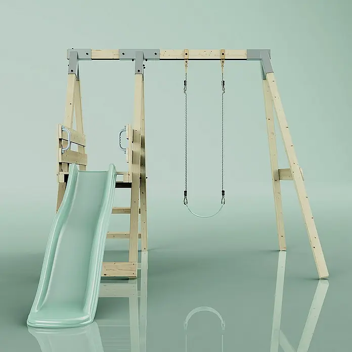 OutdoorToys Schaukel Schaukel Amsel - B x L: 29 x 202 cm, Holz - Hölzernes Kinderspielplatz-Set mit Rutsche und Schaukel für stundenlangen Spielspaß im Freien.