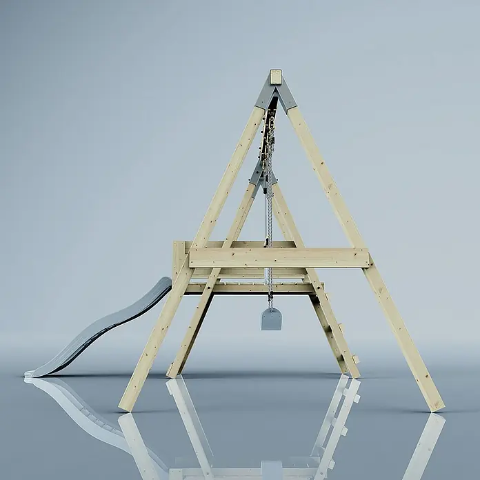 OutdoorToys Schaukel Schaukel Blaumeise - B x L: 291 x 391 cm, Holz - Holzschaukel mit Rutsche für Kinder zum Spielen im Garten. Ideal für stundenlangen Spaß im Freien, robust und sicher.