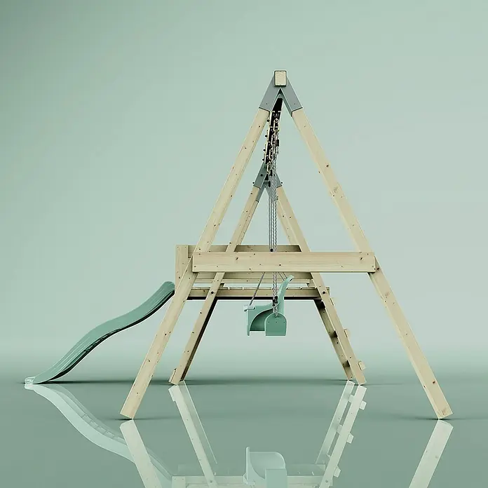 OutdoorToys Schaukel Schaukel Pfau - B x L: 291 x 331 cm, Holz - Spielplatzgerät mit Schaukel und Rutsche. Das Holzgestell ist robust und bietet Kindern vielfältige Spielmöglichkeiten im Garten.