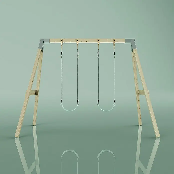 OutdoorToys Schaukel Schaukel Nachtfalter - B x L: 177 x 260 cm, Holz - Freistehende Schaukel mit zwei Schaukelsitzen und grauem Metallrahmen für den Garten oder Spielplatz.