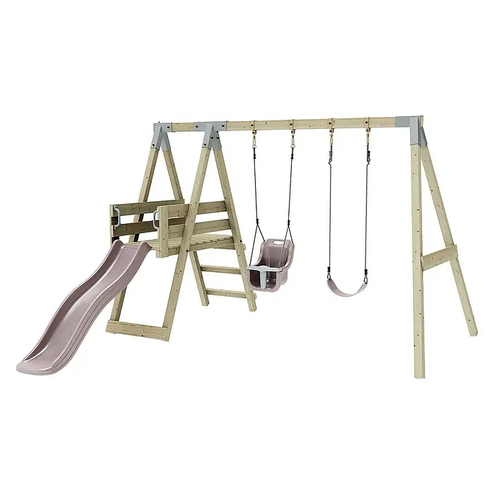 OutdoorToys Schaukel Schaukel Pfau - B x L: 291 x 331 cm, Holz - Holzschaukelset mit Baby- und Normalschaukel sowie einer Rutsche. Ideal für den Garten und den Familienspaß im Freien.